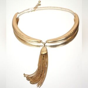 Snake Embossed Gold Toned Tassel Choker Necklace
